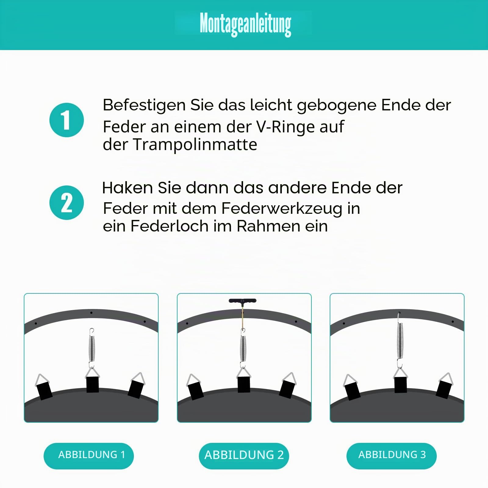 12-25 Stück | Trampolin Federn 140mm + mit T-Haken, Ersatzfedern, für 240 244 305 366 bis 427cm
