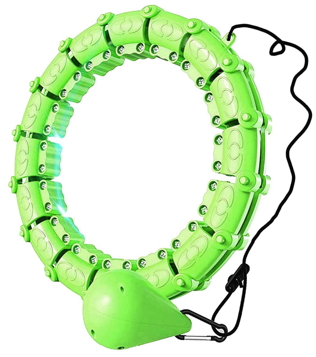 mebiusyhc Smart Weighted Hula Ring Hoops, Hoop for Adults, 24 Knots Detachable & Size Adjustable Hoola with 360 Auto Rotation Massage, Thin Waist Exercise, Green (yangda-bkhlqhls666)