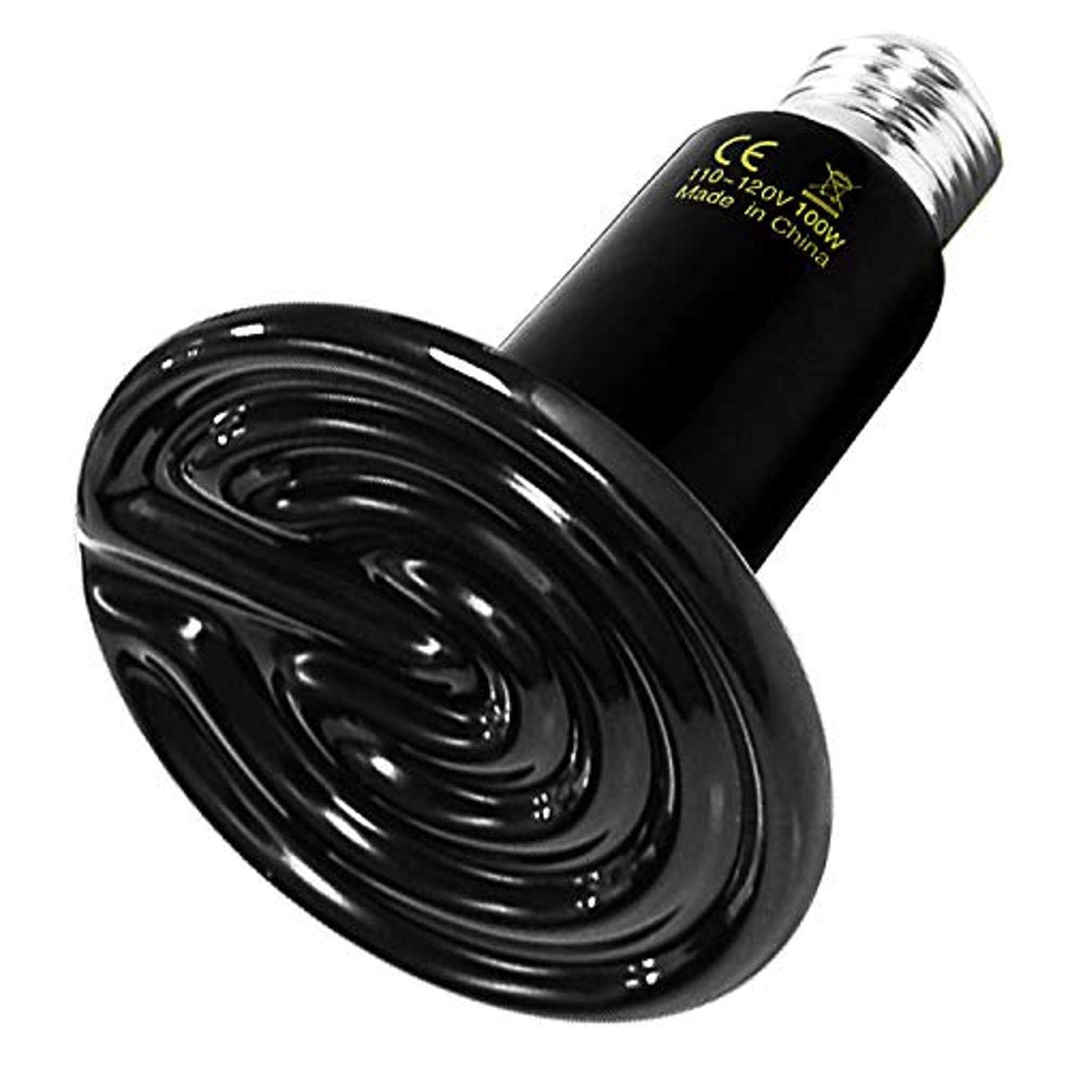 Simple Deluxe 100W Ceramic Heat Emitter Reptile Heat Lamp Bulb No Light Emitting Brooder Coop Heater for Amphibian Pet & Incubating Chicken, 1 Pack,Black