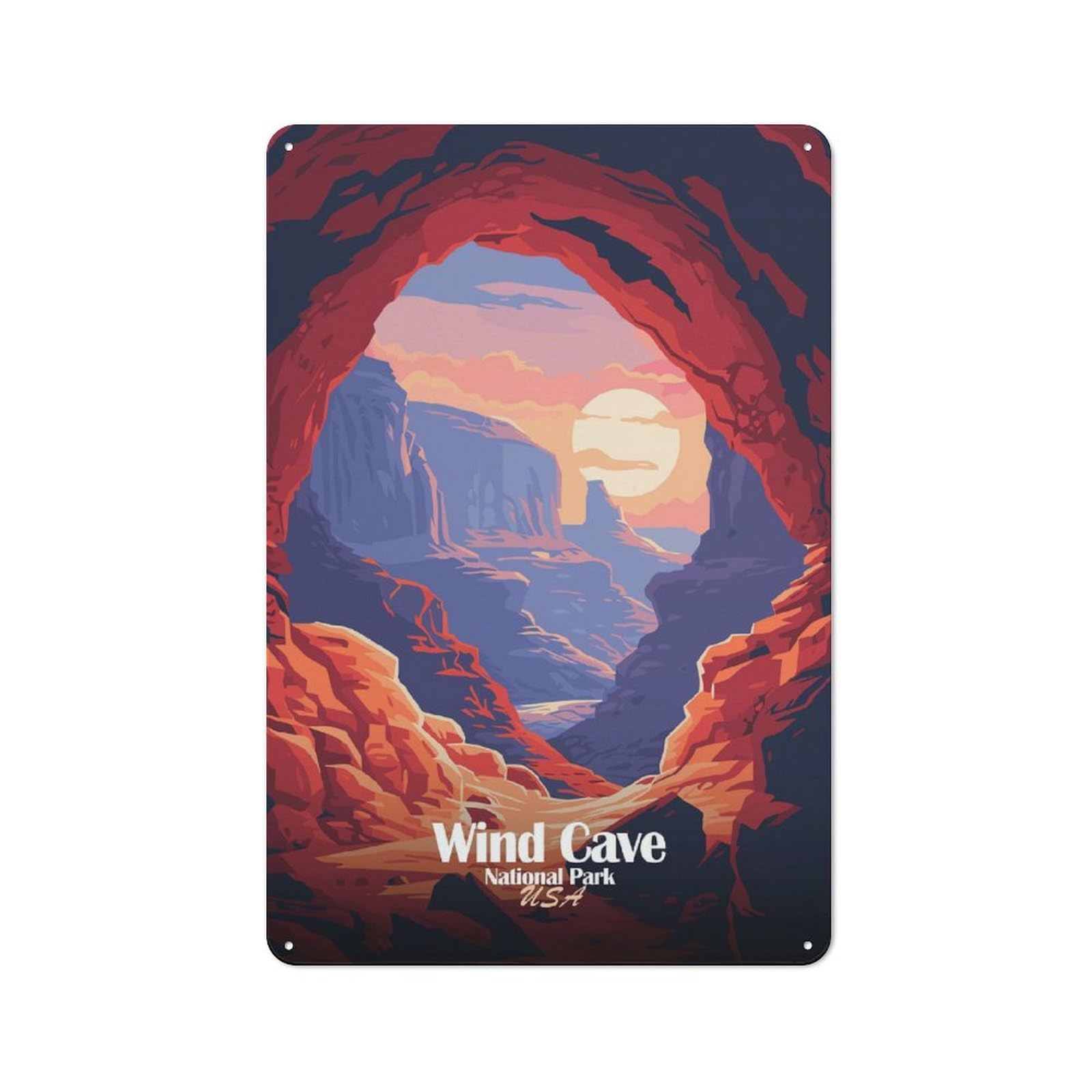 Junmoney Wind Cave National Park Illustration Smart Metal Desk Wall Sign 30X20cm, Creative Space Decor For Workspace, Cafe, Shop Or Desk Area