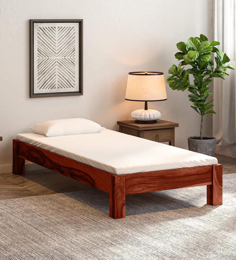 Image of Furnire Carp Sheesham Wood Single Bed Without Storage for Bedroom Home Solid Wood Low Height Single Palang Cot for Hotels (Do It Yourself) - (Honey Finish)