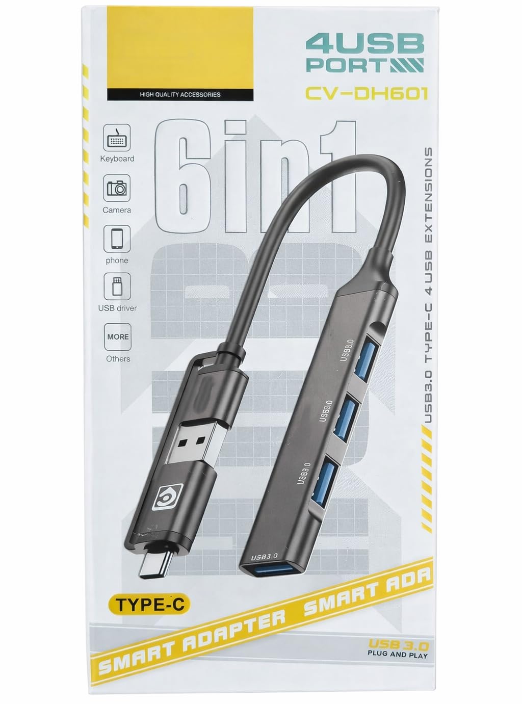Type C + USB 4 Port USB Hub 6 in 1 3.0 with 5 Gbps Superspeed Data Transmission,1*USB 3.0 Ports, 3*USB 2.0 Port,Metal Design Type c hub for Laptop, MacBook, chromebook & Smartphones (Multi)-image-24