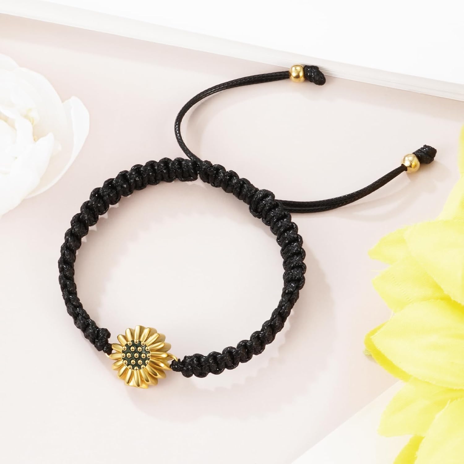 abooxiu Urn Bracelet for Ashes Sunflower Cremation Jewerlry Ashes Bracelet Memorial Cremation Bracelets Urn Jewelry for Ashes of Loved Ones Adjustable Braided Rope for Women