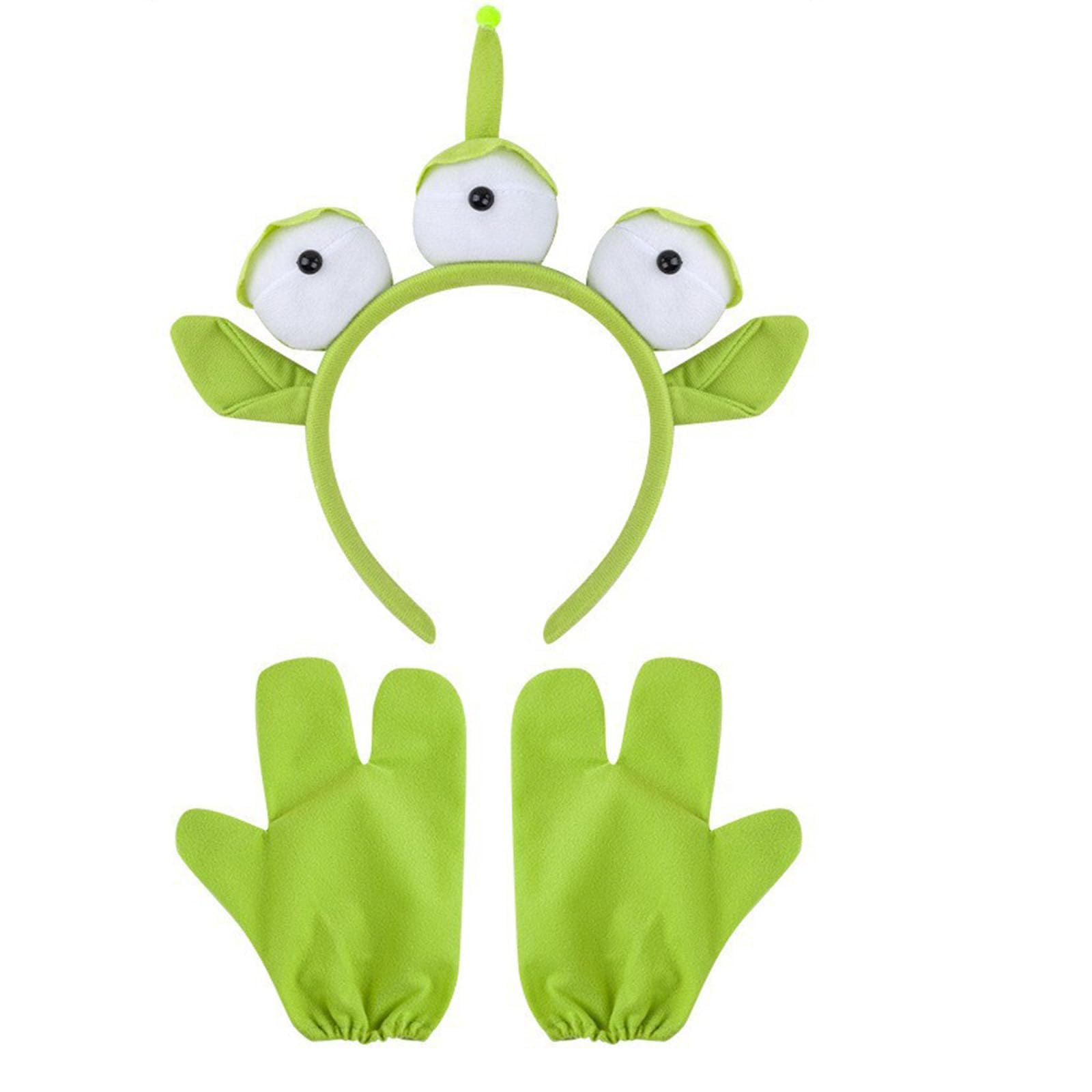 GETFACAI Alien Headband With Three-Finger Gloves, Toy Story Alien Costume Set for Halloween Parties and Cosplay Events, Adjustable Three-Eyed Headwear with Matching Gloves