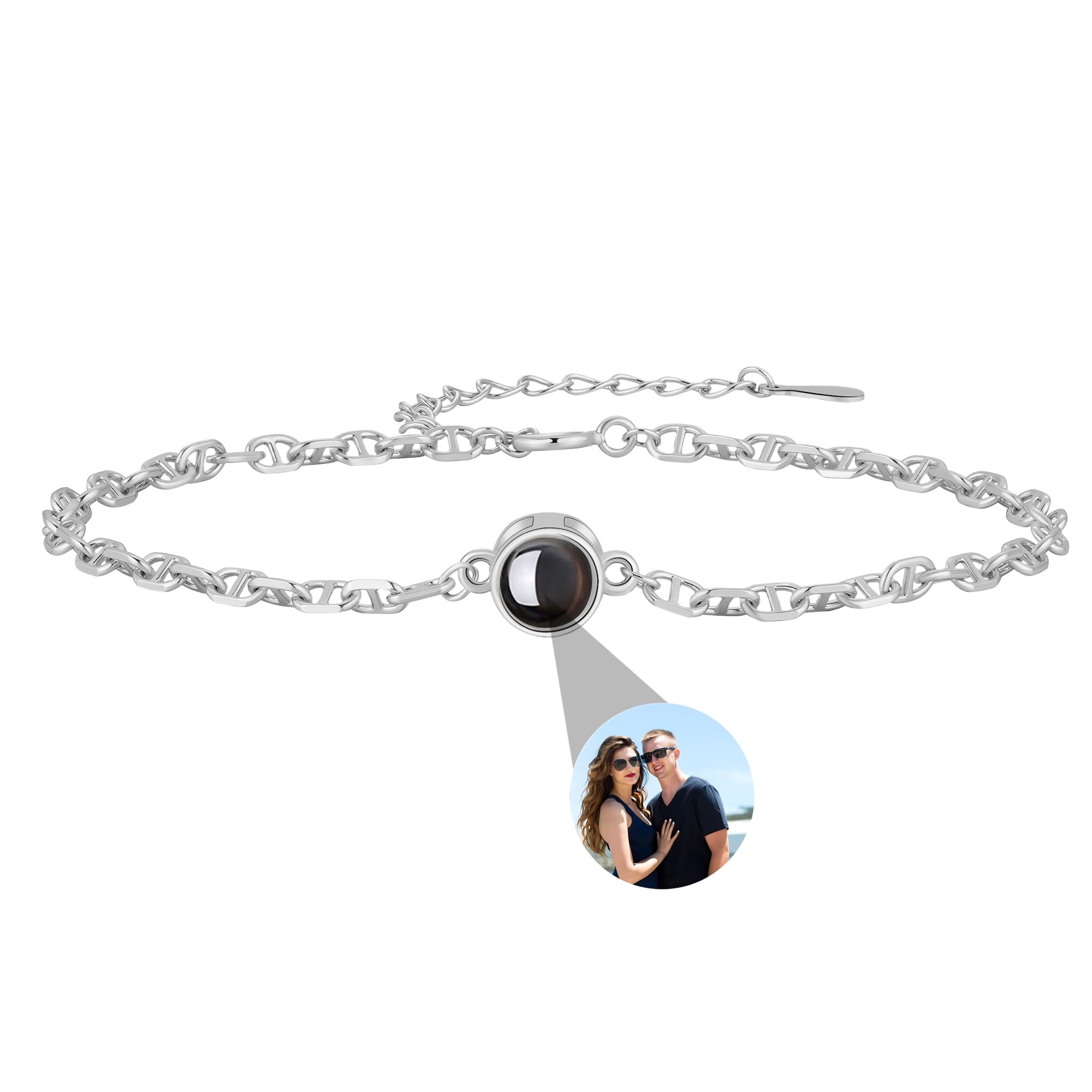 Pulsera con foto personalizada en plata de ley 925: pulsera personalizada con imagen en el interior, joyería con proyección, regalo para cumpleaños, aniversario y San Valentín