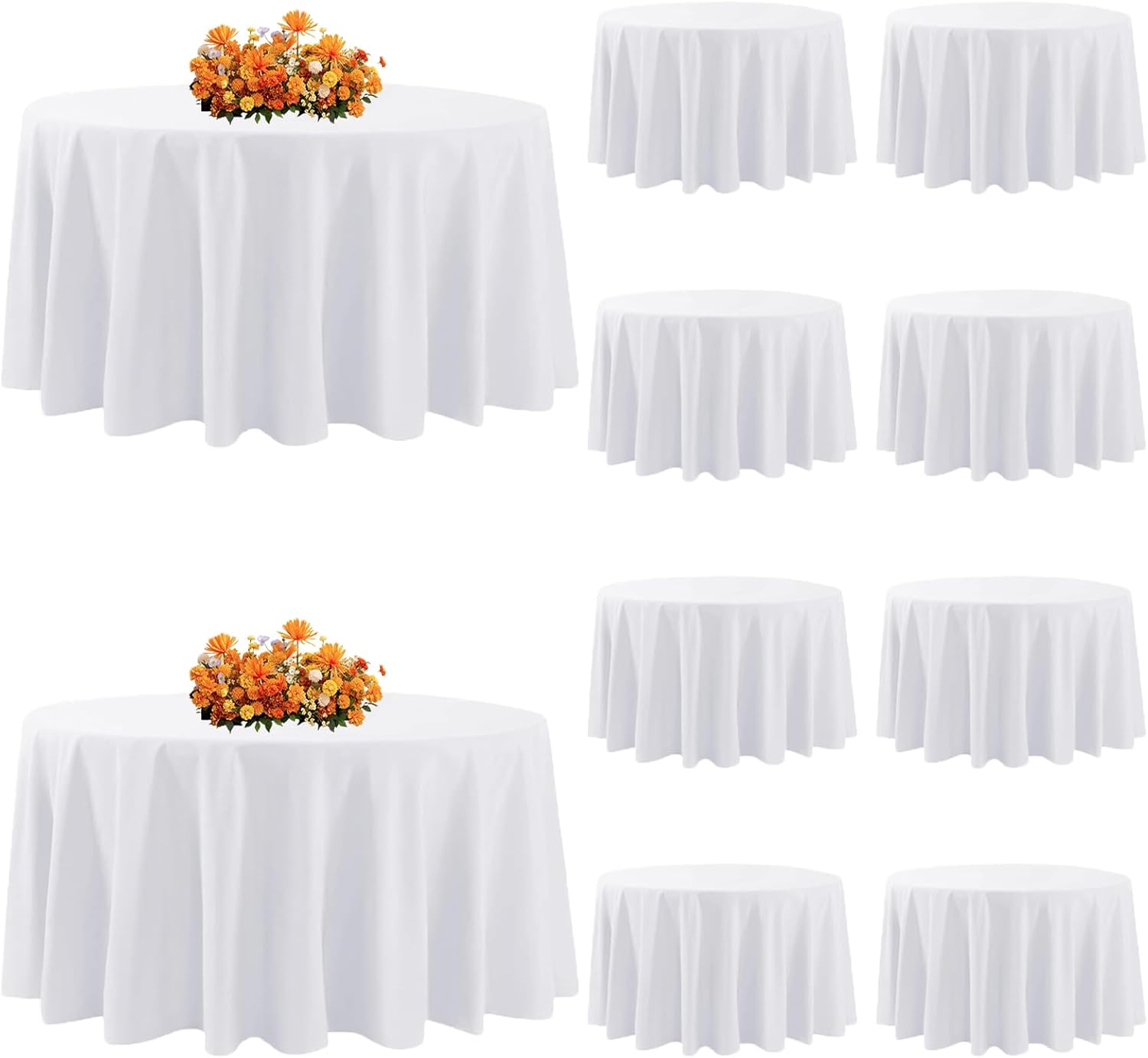 10Pack White Round Tablecloth 90 Inch, Polyester Fabric Round Table Cover, Stain & Wrinkle Resistant Washable Table Cloth for Wedding, Party, Banquet, Dining Decor