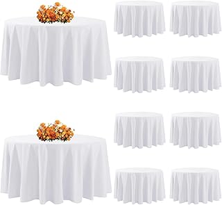 10 Pack White Round Tablecloth 90 Inch, Polyester Fabric Round Table Cover, Stain & Wrinkle Resistant Washable Table Cloth for Wedding, Party, Banquet, Dining Decor