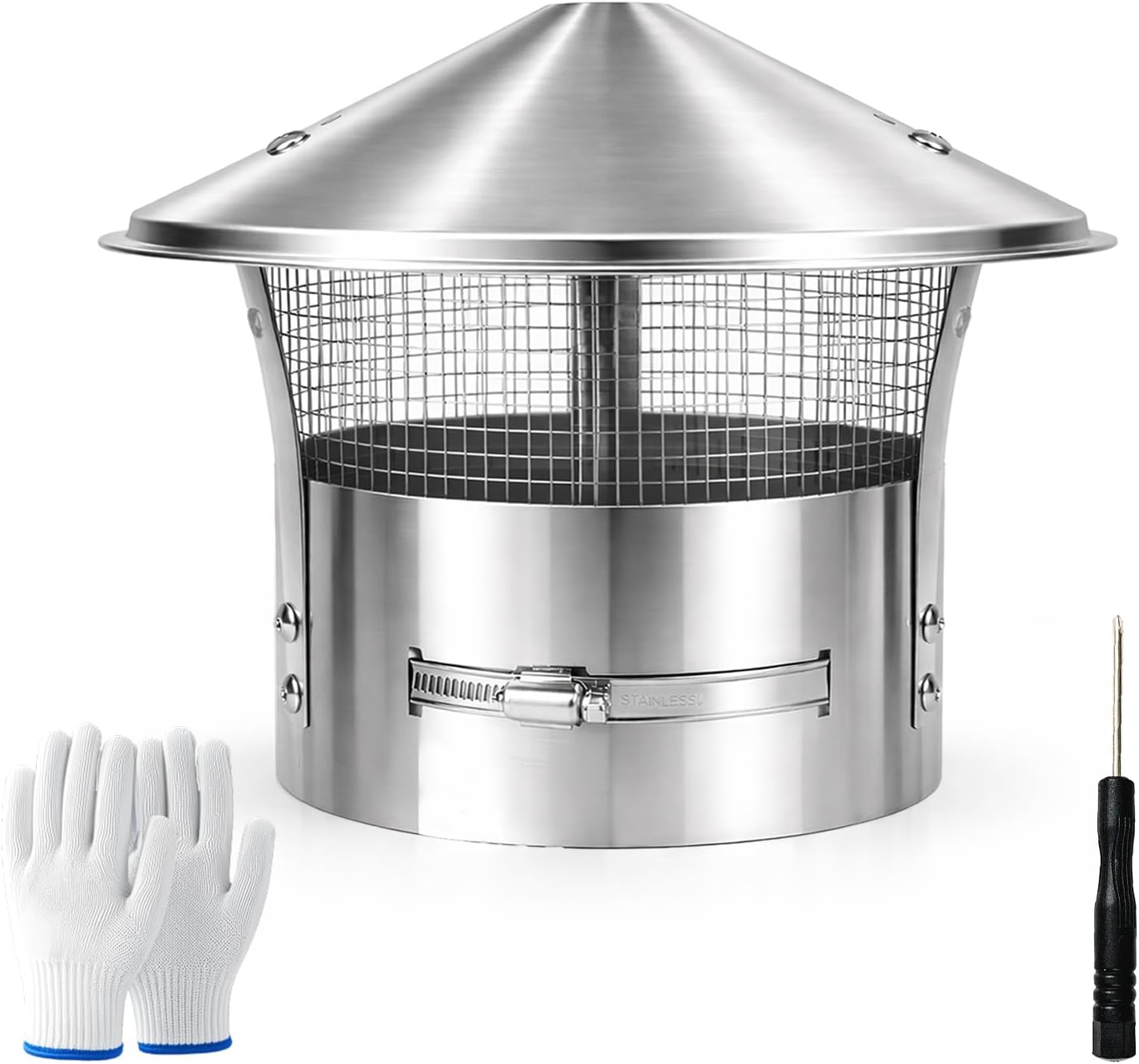 Rust-Proof 8" Round Chimney Cap - Stainless Steel Cover with Dense Mesh, Blocks Leaves & Small Animals, Easy Install Silver Fireplace Screen for Outdoor Use