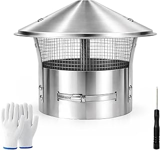 Rust-Proof 8" Round Chimney Cap -Adjustable Stainless Steel Cover with Dense Mesh, Blocks Leaves & Small Animals, Easy Install Silver Mobile Home Fireplace Screen for Outside Use