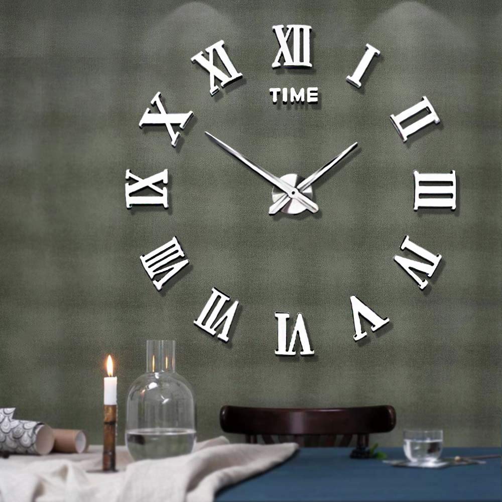 VIVILINEN Modern DIY Wall Clock Large Frameless Mute 3D Mirror Stickers Clocks for Home Kitchen School Office Living Room Decor
