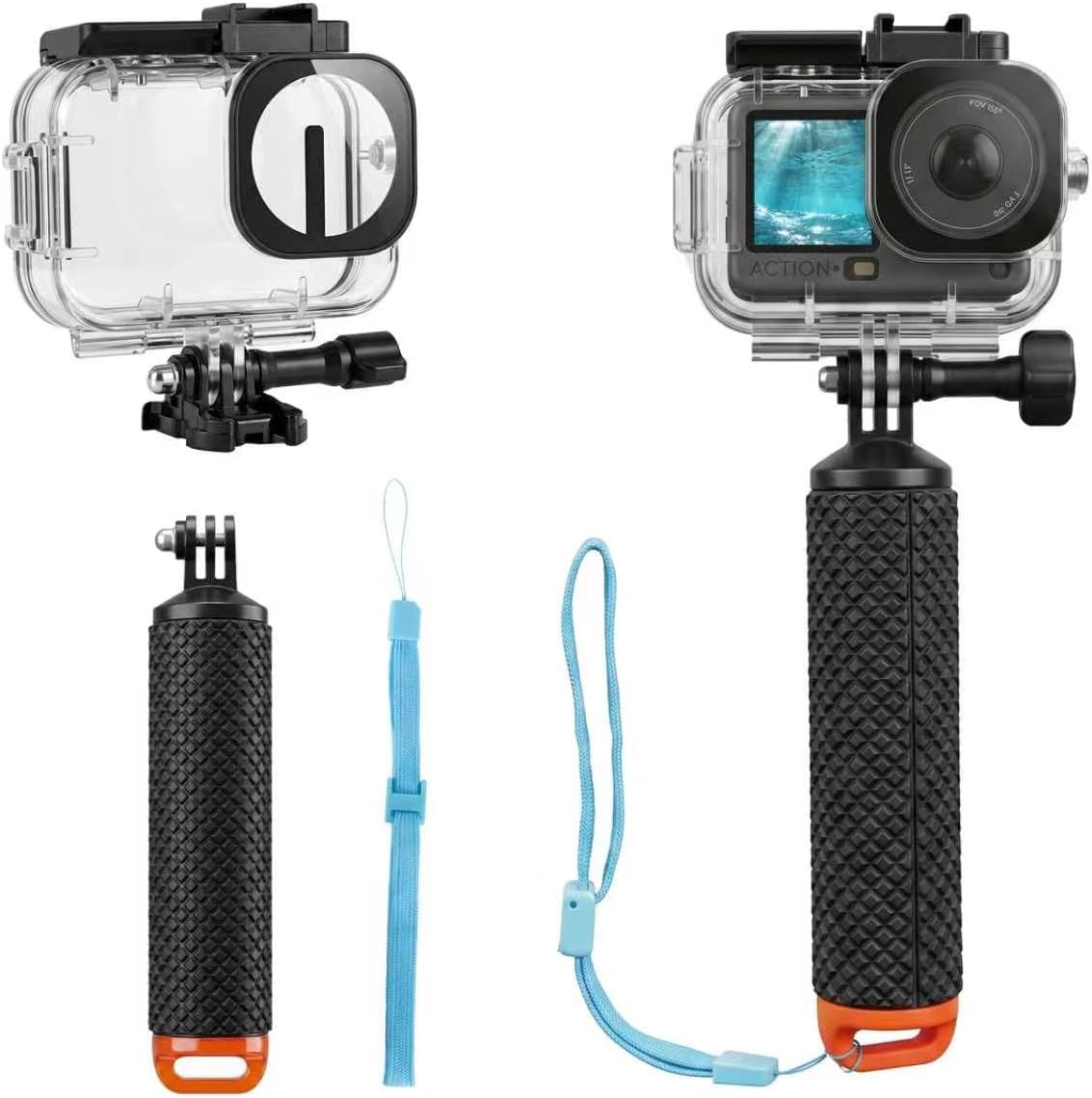 Waterproof Underwater Housing Case Kit for DJI Action 6 Camera, 70M(230FT) Diving Shell with Floating Handle, Anti‑Fog & Quick Release Screws, Snorkeling Underwater Shooting Accessories