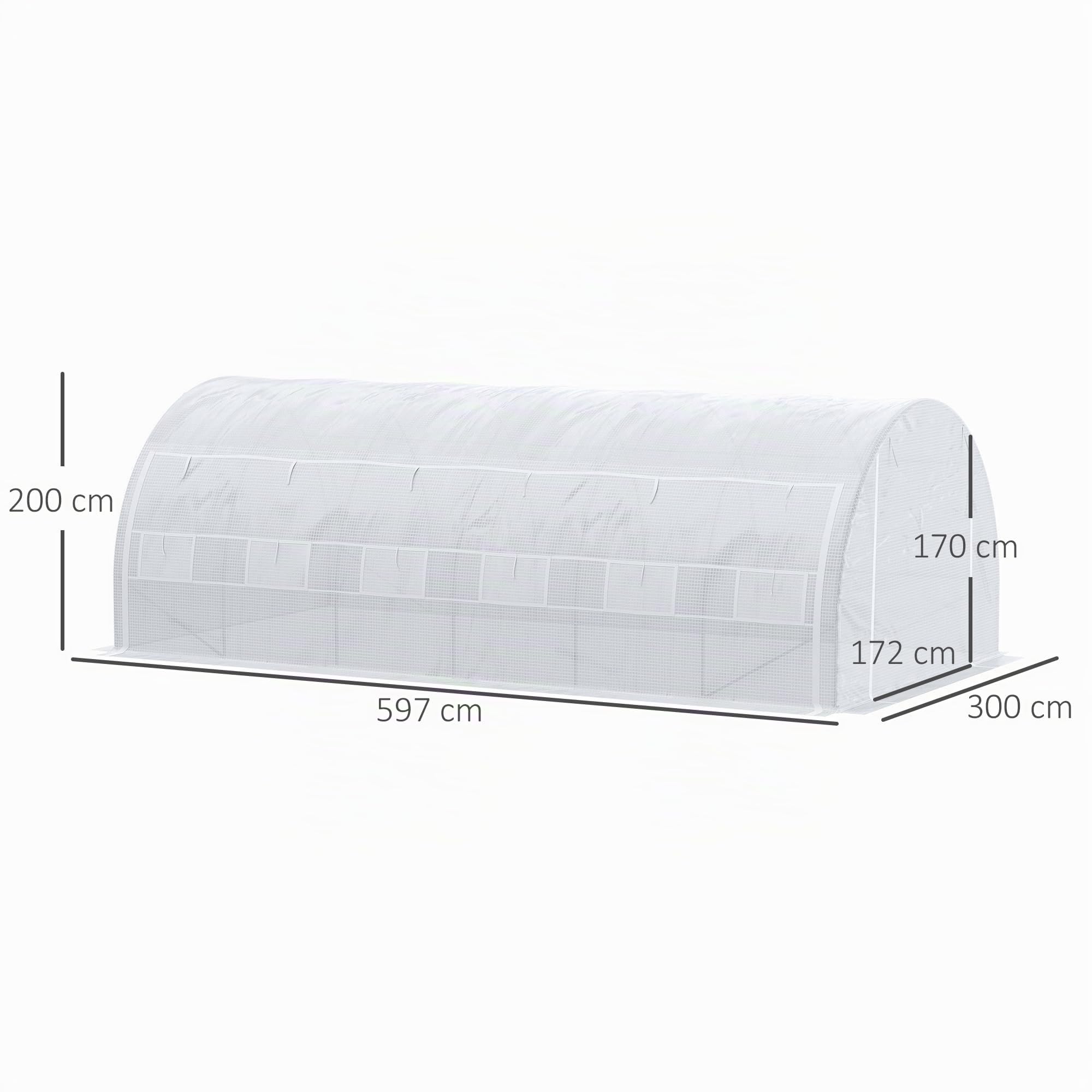 Outsunny Serra da giardino 18 m² dom. 6L x 3L x 2H m con porta + pareti laterali con cerniera arrotolabili, 12 finestre, acciaio PE ad alta densità 140 g/m² anti-UV, bianco