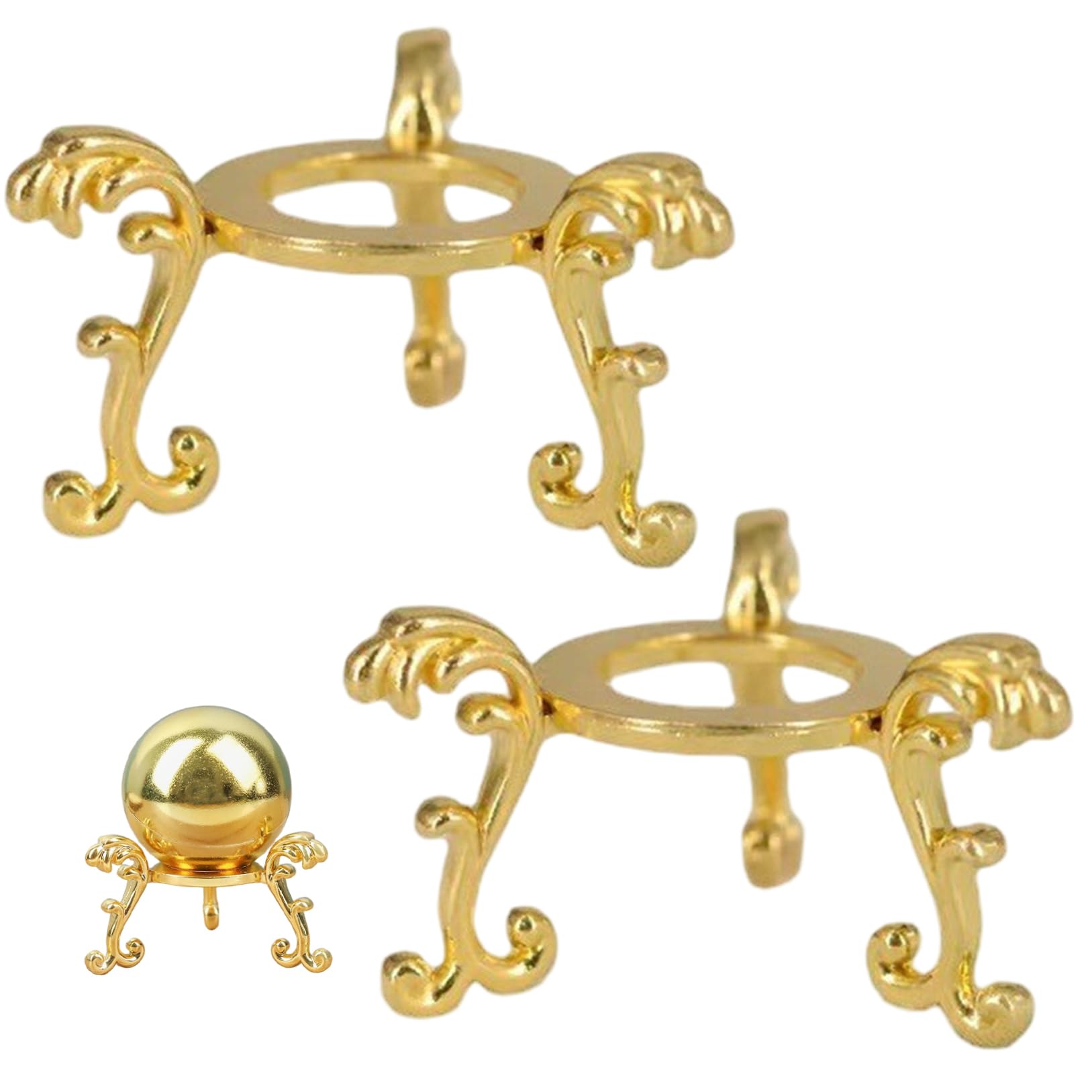 Nukinp 2Pcs Egg Stand, Sturdy Metal Egg Display Stand, Decorative Pedestal for Crystal Ball Sphere Globe Stone, Golden &1