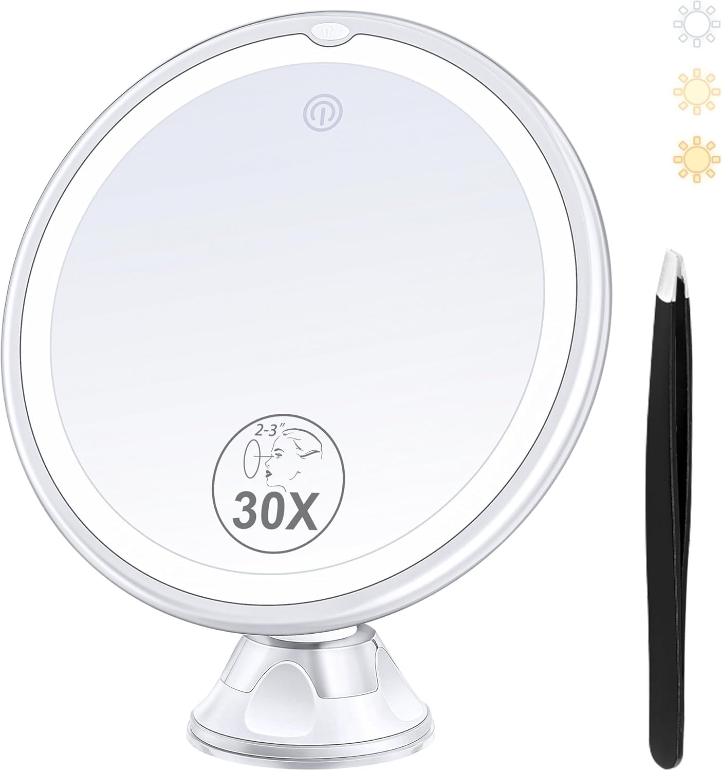Magnifying Mirror with Light 30X, Lighted Makeup Mirror 30X for Precision Makeup, 3 Color Modes and Adjustable Brightness, 360° Swivel Magnifying Mirror Suction Cup for Bathroom Mirrors 8 Inches-image-16