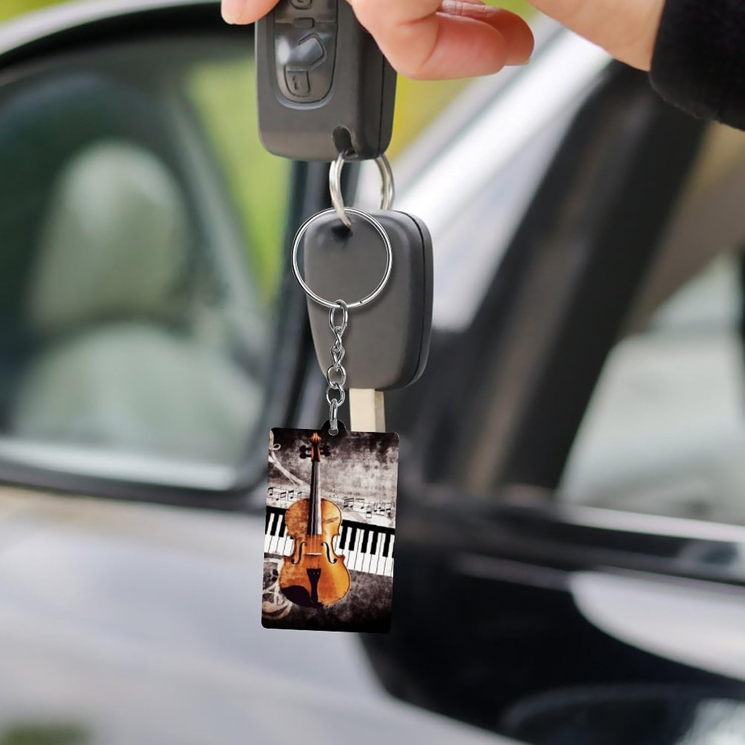 Piano Violin Music Notes Keychains Cute Key Ring with Pendant Acrylic Keyring Craft Set for Women Funny Rectangle Keychain Holder Charm Accessories for Tote Bag Backpack image 5