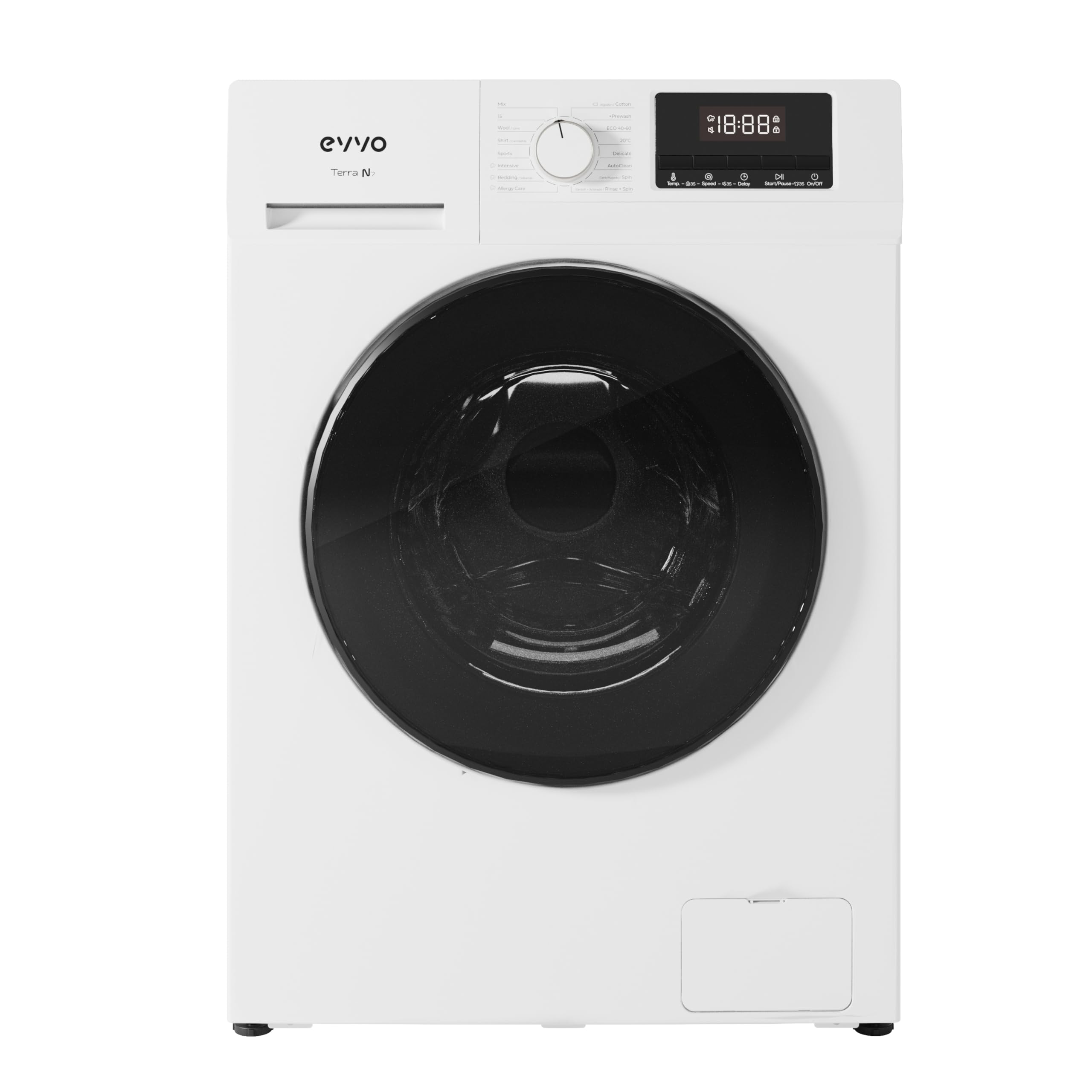EVVO Lavadora Gran Capacidad TERRA N - Capacidad de 10 Kg, 1400 RPM, E. Energética A - Motor E-DRIVE Inverter, 16 Programas, Programa Rápido 15'
