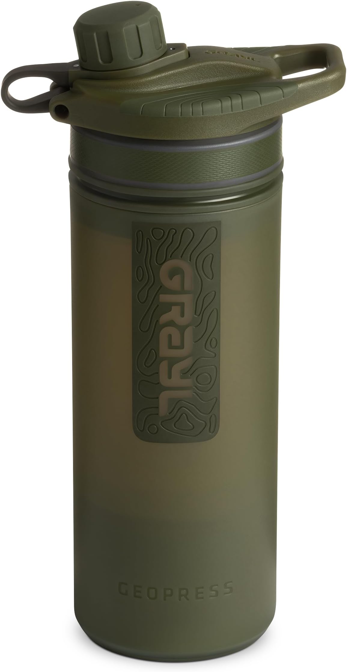 GRAYL GeoPress 24 oz Water Purifier Bottle - Filter for Hiking, Camping, Survival, Travel (Olive Drab)