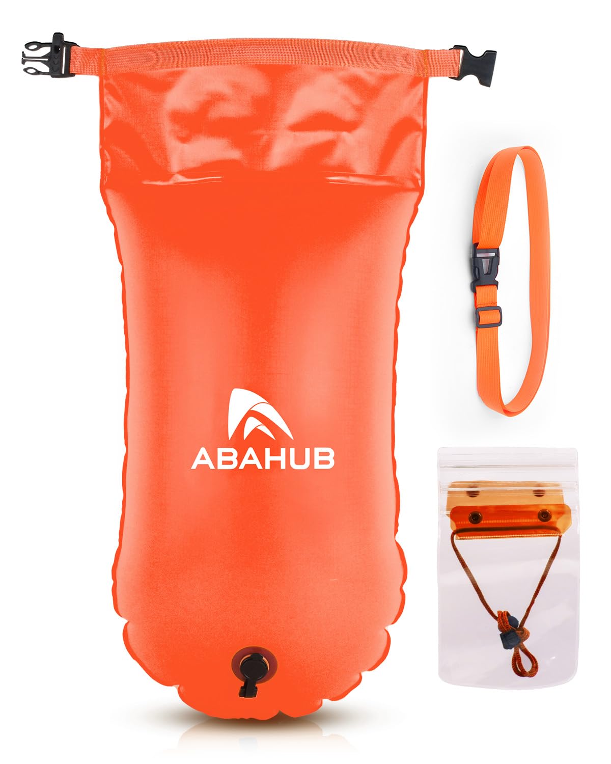 Abahub Swim Bubble Safety Tow Float Achieve Be Bright, Be Seen, Be Safer for Open Water Swimmers and Triathletes During Outdoor Swimming High Visibility Buoy Orange (Double Airbags)