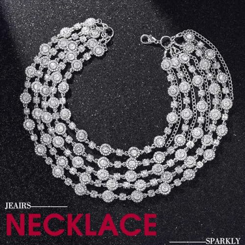 Jeairts 1920S Layered Rhinestone Collar Necklace Silver Sparkly Crystal Bride Wedding Necklaces Jewelry For Women thumb #4