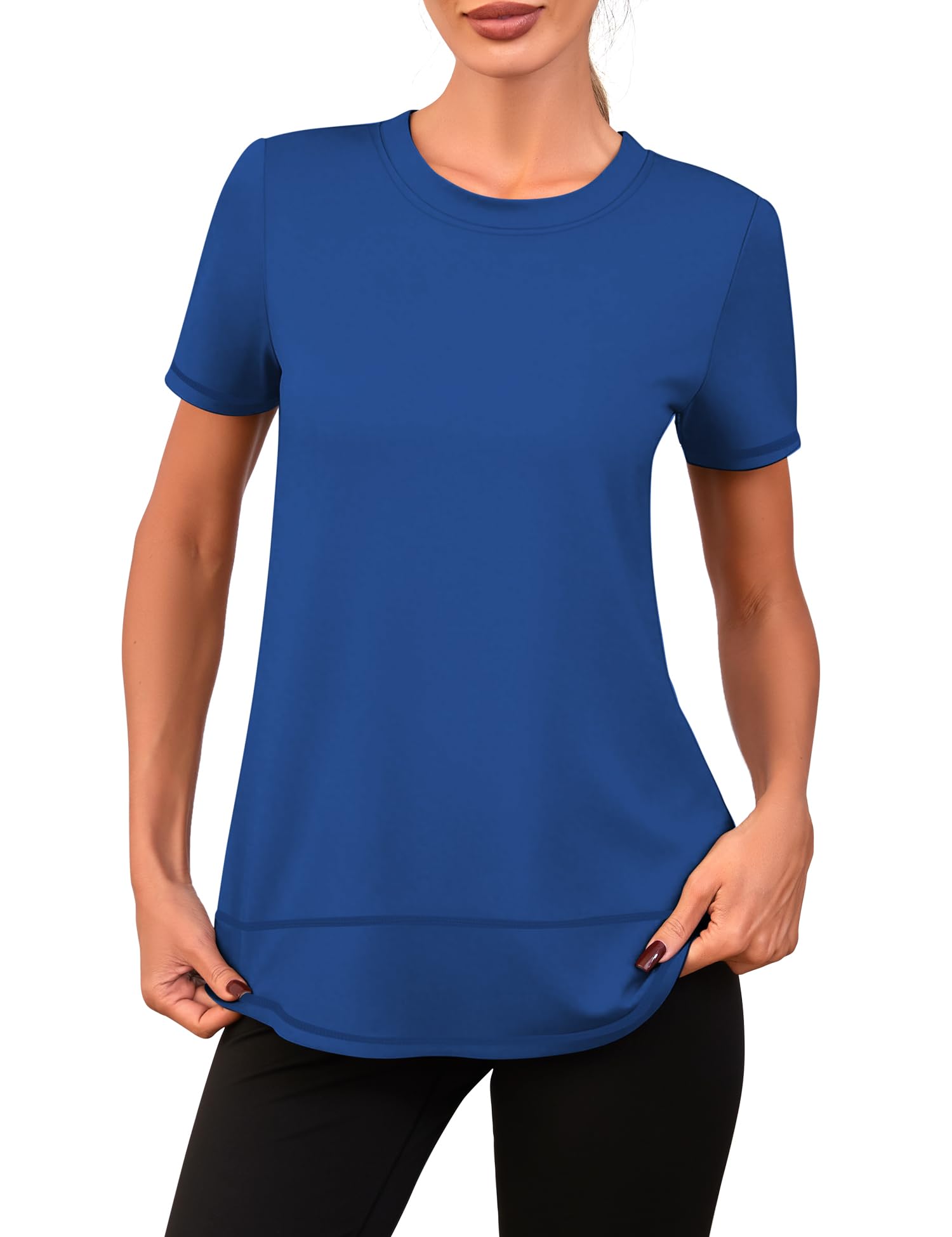 Memouniva Sportshirt Damen Kurzarm Slim Fit Fitness Yoga T-Shirt Gym Sport Oberteile Leicht Funktionsshirt