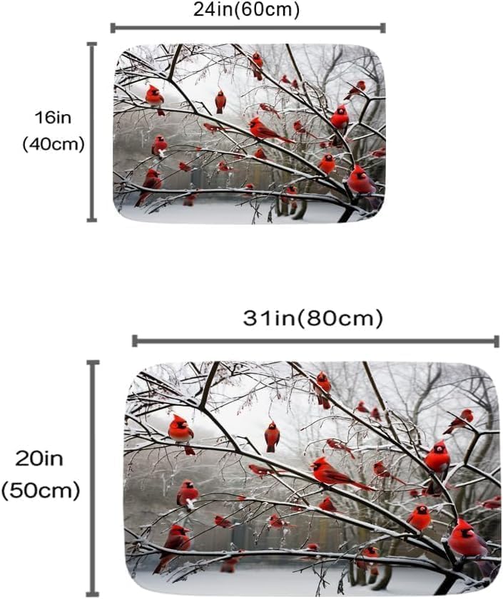 Miniatura 3 de Divertidos tapetes de baño de terciopelo coral con diseño de pájaros cardenales en rama, tapete de ducha antideslizante para decoración de baño,