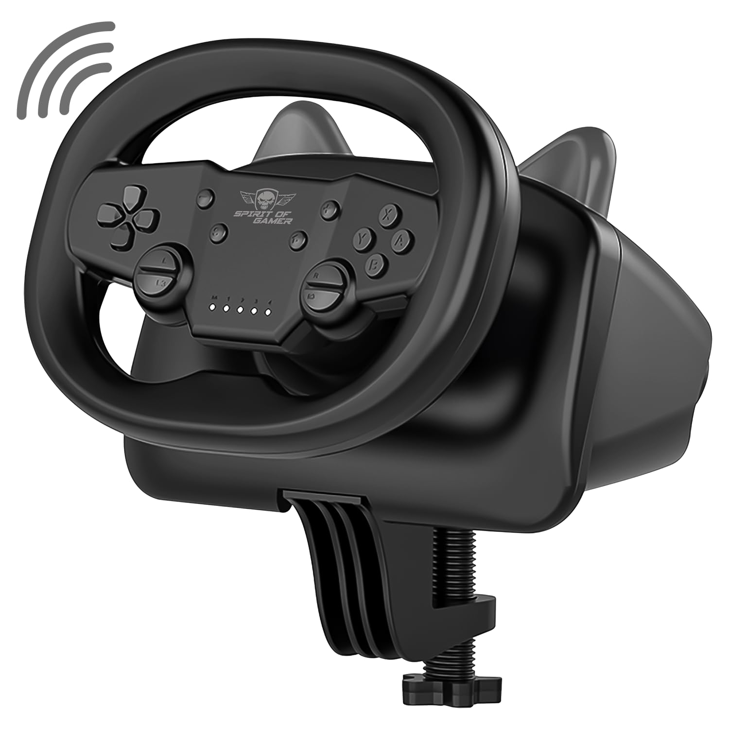 Spirit Of Gamer - Race Wheel Pro Air, Volant Sans Fil Bluetooth pour Switch, PC, PS4, ANDROID et IOS, Angle de braquage de 270°, 5 Niveaux de Vibration Réglables, Anti Deadzone, Kit Fixation, Noir