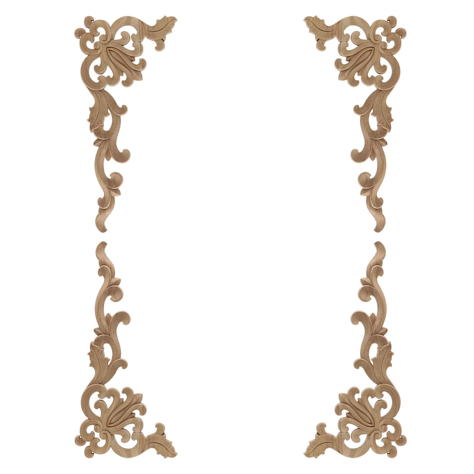 FABLOFT®4Pcs Wood Carved Applique Onlay Door Furniture Ornaments Ornamental 18x7CM-picture-13