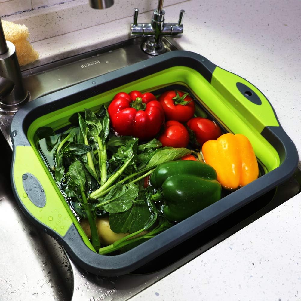 Collapsible Cutting Board with Colander