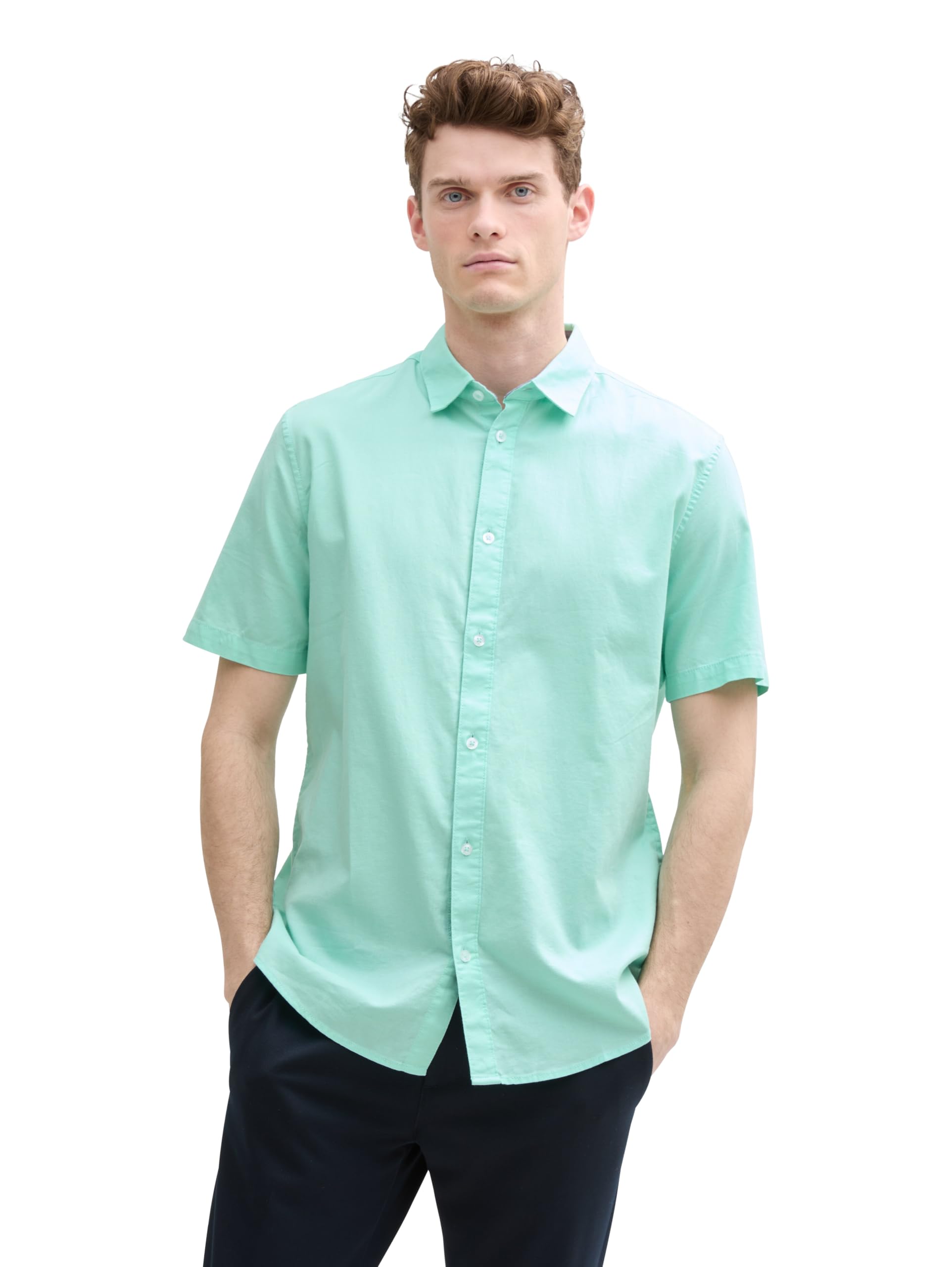 TOM TAILOR Men's Fitted Short Sleeve Cotton Shirt