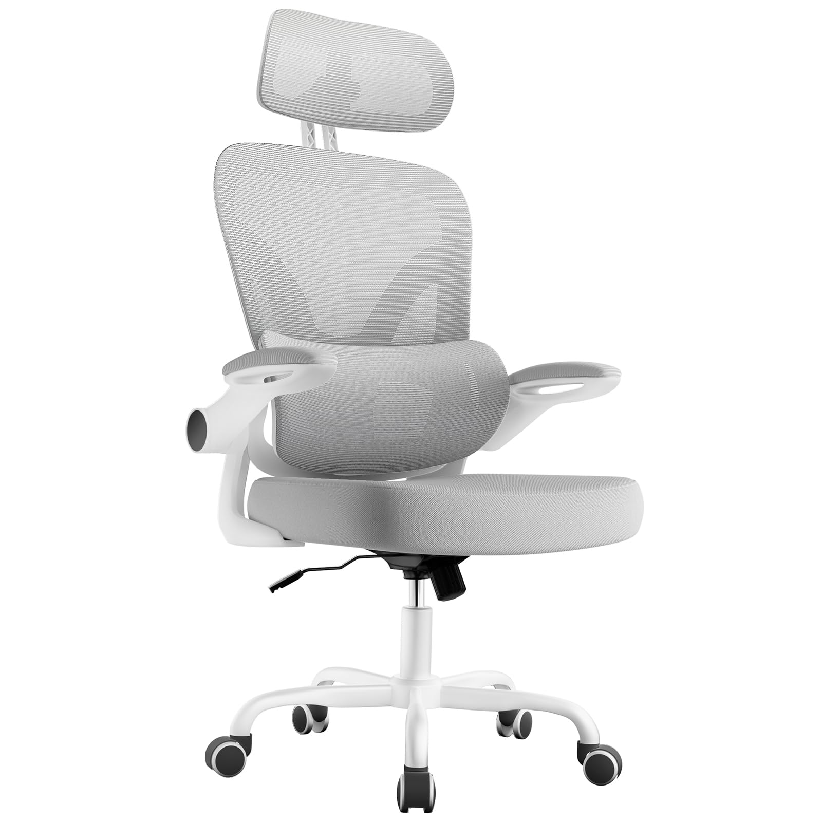 naspaluro Ergonomischer Bürostuhl, Drehstuhl mit Mesh, Lenden- und Kopfstütze, Hochklappbaren Armlehnen, Wippfunktion, 50 cm großer Sitzfläche, Belastbar bis 110 kg, für Home Office, Büro & Studenten
