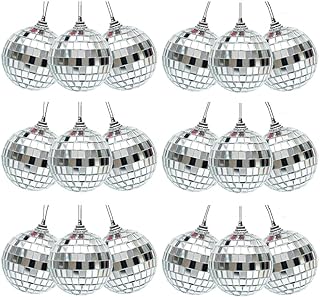 Wanfoou 18 Pcs Mirror Disco Ball, 1.6 Inch Mini Disco Ball, Disco Ball Decoration Hanging, Reflective Mirror Ball for Bar Party, Stage Props, Christmas Xmas Tree Ornament Favor and Supplies