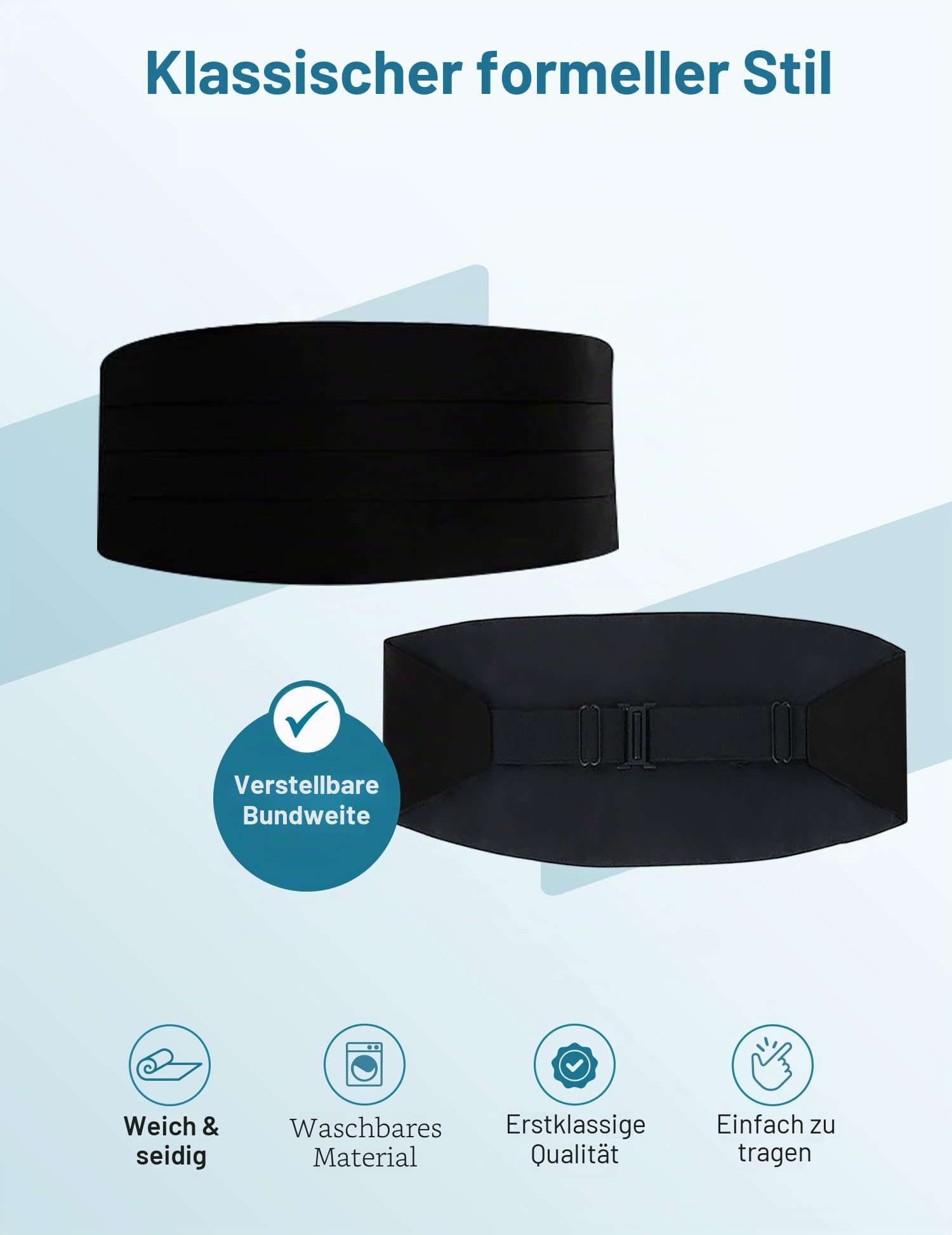 Herren-Kummerbund aus verstellbarem Satin - Schwarz, Schwarz, Einheitsgröße