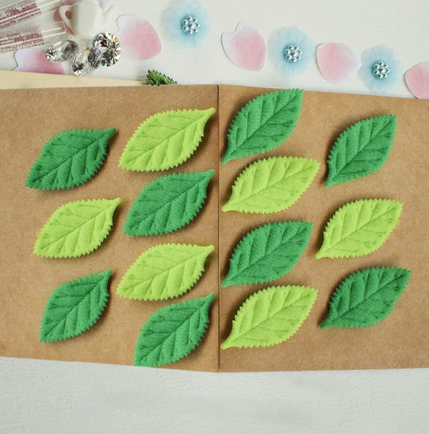 Image of YYCRAFT Pack of 90 Padded 2-Faced Felt Velvet Leaf Appliques /Craft Green