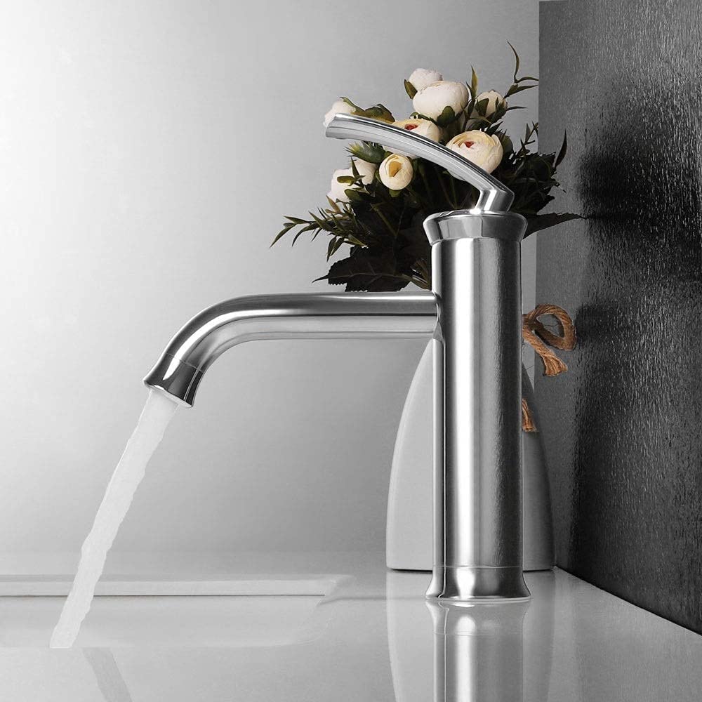 Grifos de Cocina Grifo (Agua) Grifo ； Grifo ； Grifo Todo de Cobre Grifo Monomando Corto para Lavabo Baño Mueble de baño Agua fría y Caliente Lavabo de un Solo Orificio (Extensor)