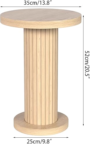 Miniatura 2 de Mesa auxiliar redonda pequeña con pedestal, mesa auxiliar de madera para sala de estar, mesa de bebidas acanalada para espacios pequeños, mesa de