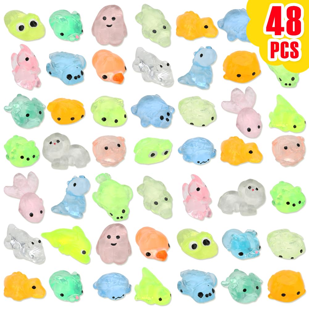 KINGYAO 48 Pack Mochi Squishy Toys, Clear Kawaii Squishies Fidget Squishy Animals Party Favors for Kids 4-8 8-12 Gift Pinata Goodie Bag Stuffers Christmas Stocking Filler Valentines Classroom Prizes
