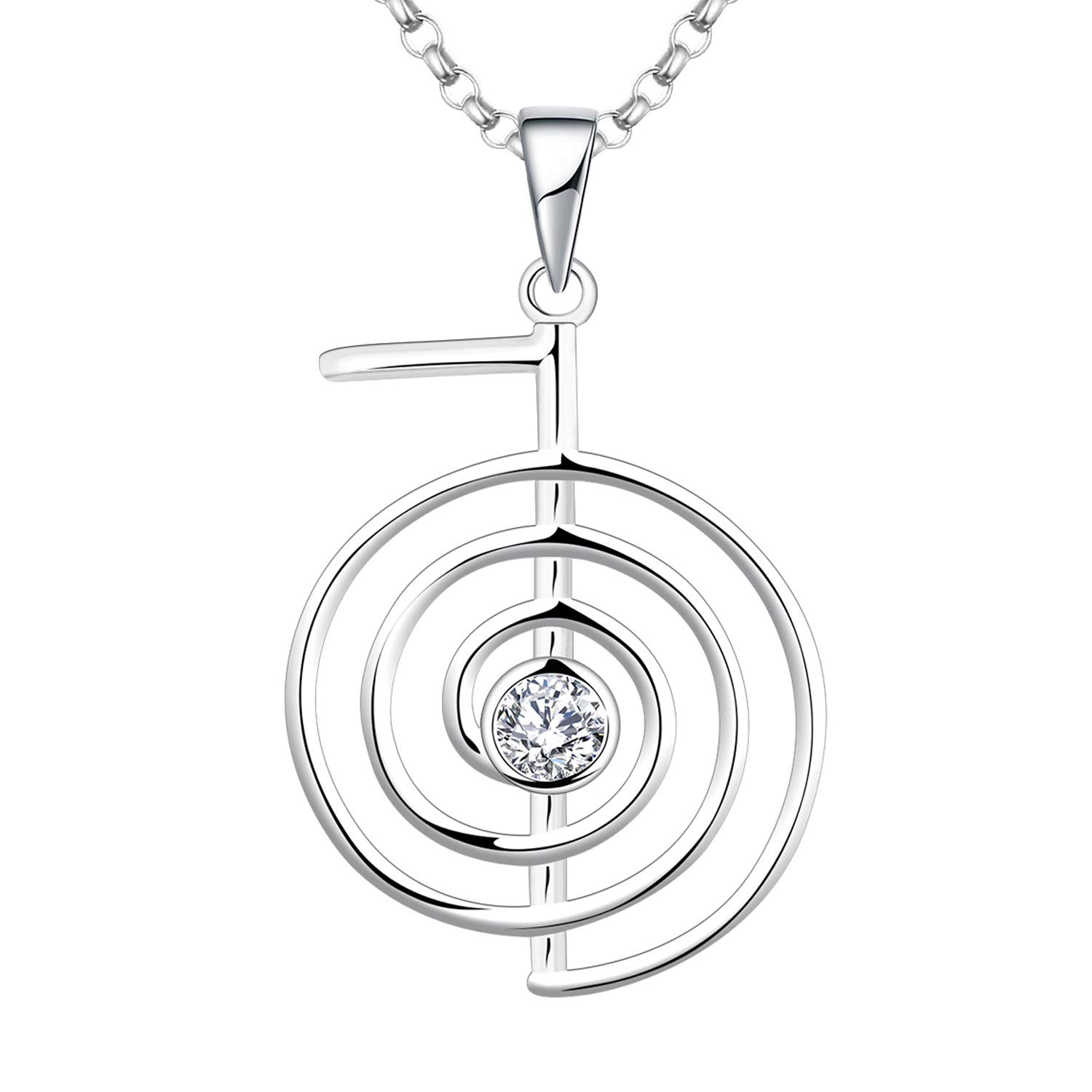 JO WISDOM Collar Reiki Cho Ku Rei Plata de ley 925,Colgante Curación Energía Yoga Power con AAA circonita