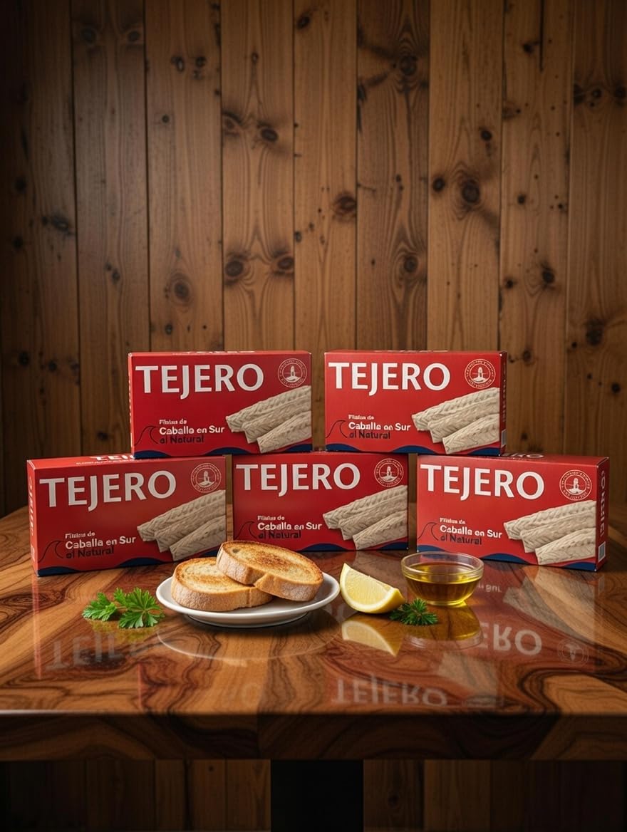 TEJERO - Conserva de Pescado | Filetes de Caballa al natural - 5 Latas x 120 g