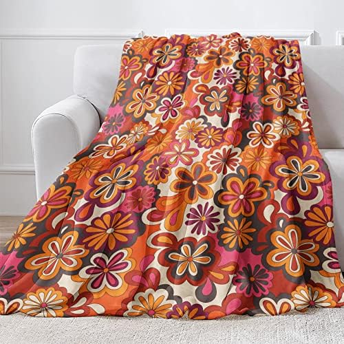 BTZO Retro Floral Blanket,Vintage Daisy Flower Pattern Boho Throw Blanket Hippie Lightweight Plush Blanket Groovy Home Decor for Couch Bed Sofa 50"X60"
