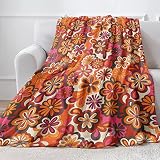 BTZO Retro Floral Blanket,Vintage Daisy Flower Pattern Boho Throw Blanket Hippie Lightweight Plush B