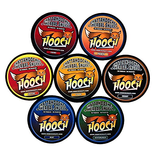 (7) Seven Chattahoochee Hooch Herbal Snuff Cans 1.2oz/34g - Rough Cut Sampler - No Tobacco, No Nicotine