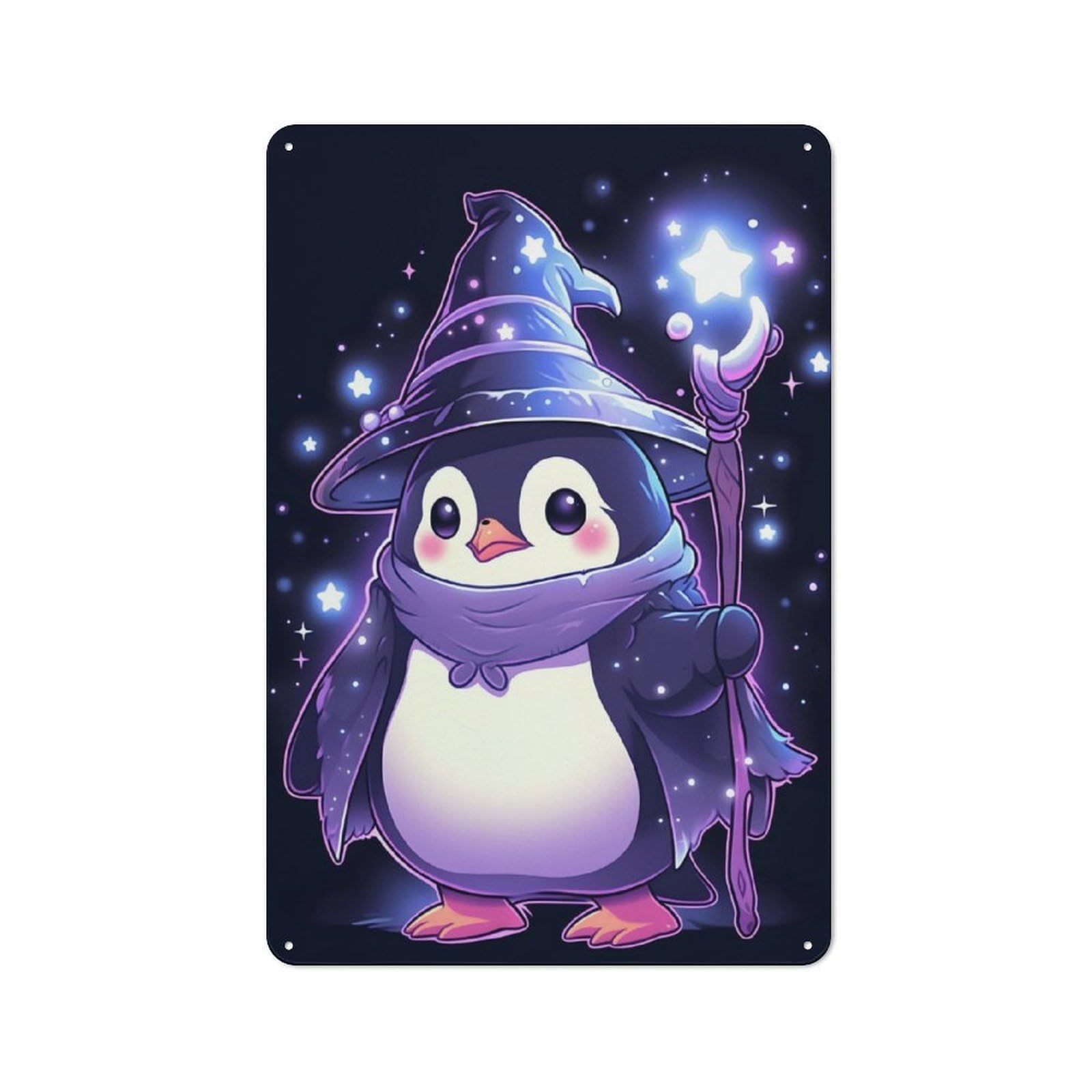 Junmoney Penguin Star Wizard Retro Tin Wall Plaque 30X20cm For Home Office Or Studio, Wall Decoration For Home Offices And Studios