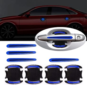 NOI 8pcs Universal 3D Carbon Fiber Texture car Door Handle Door Bowl Paint Scratch Protector Protective Cover Protective Film car Outdoor Safety Decoration Reflective Strip Blue 001