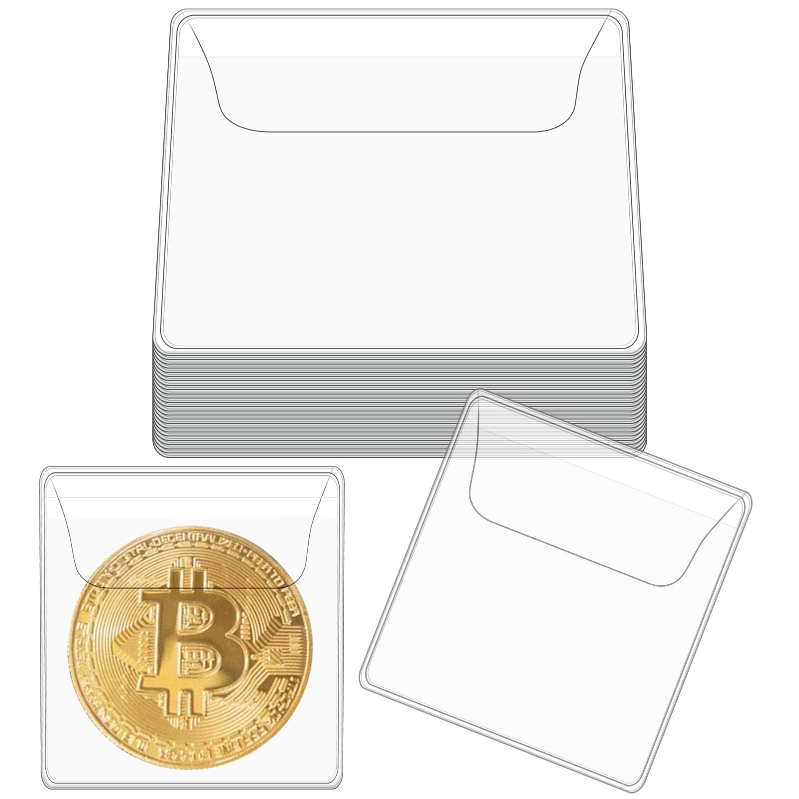 25Pcs Coin Sleeves 2.1 x 2.1 Inches Clear Coin Protectors Single Pocket Small Pouches for Coin Storage Individual Plastic Coin Holders for Coin Currency Bills Collectors
