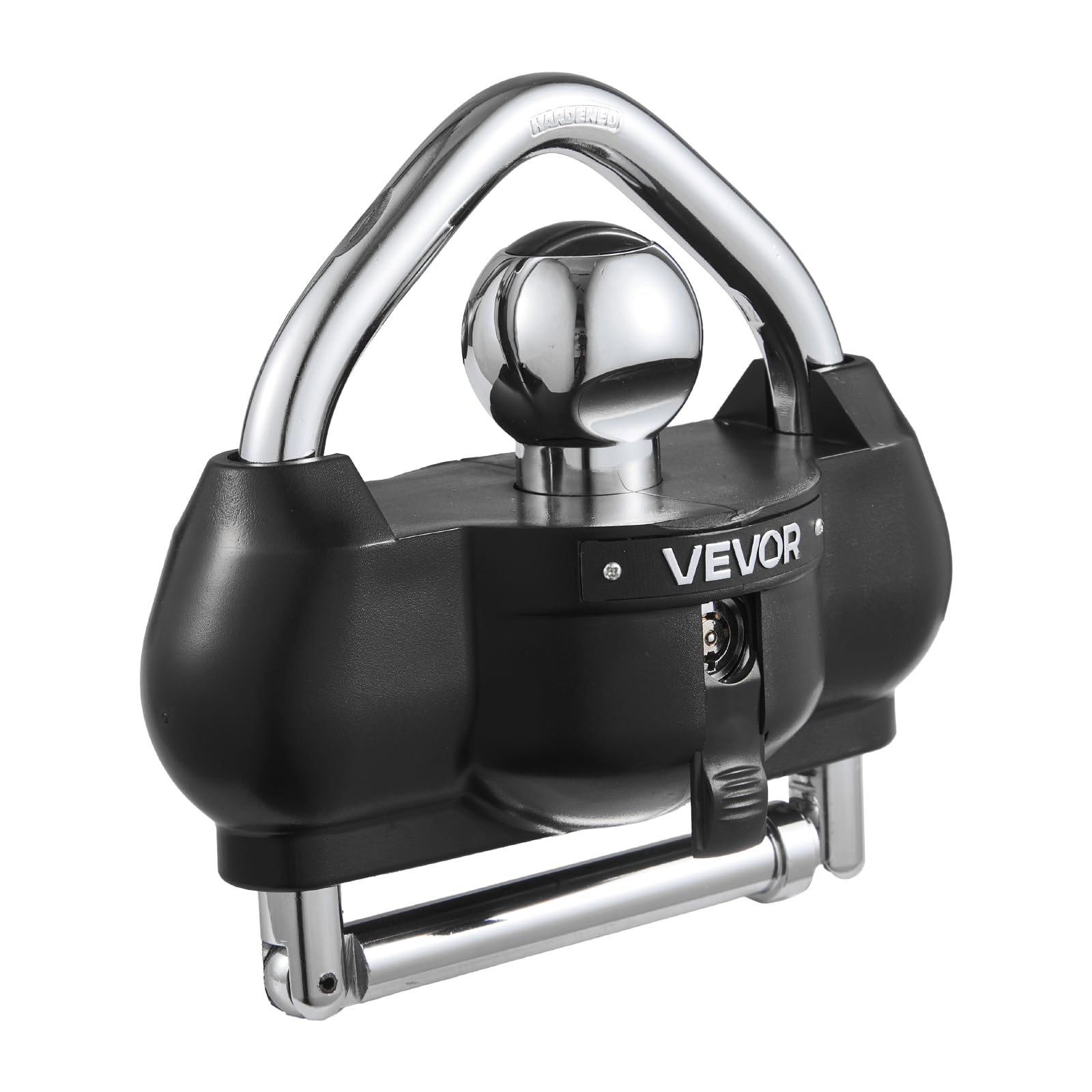 VEVOR Lucchetto per Rimorchio Antifurto, Blocco a Sfera per Rimorchio ad Alta Resistenza con 3 Chiavi, Resistente alle Intrusioni, Design Regolabile in Altezza per Camper, Barche, Rimorchi, Nero