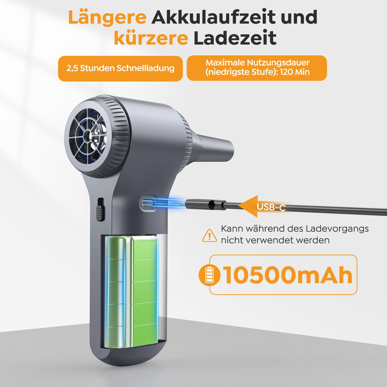 Elektrisches Staubgebläse 230000 U/min Akku 10500 mAh 100-stufig einstellbar LED-Licht