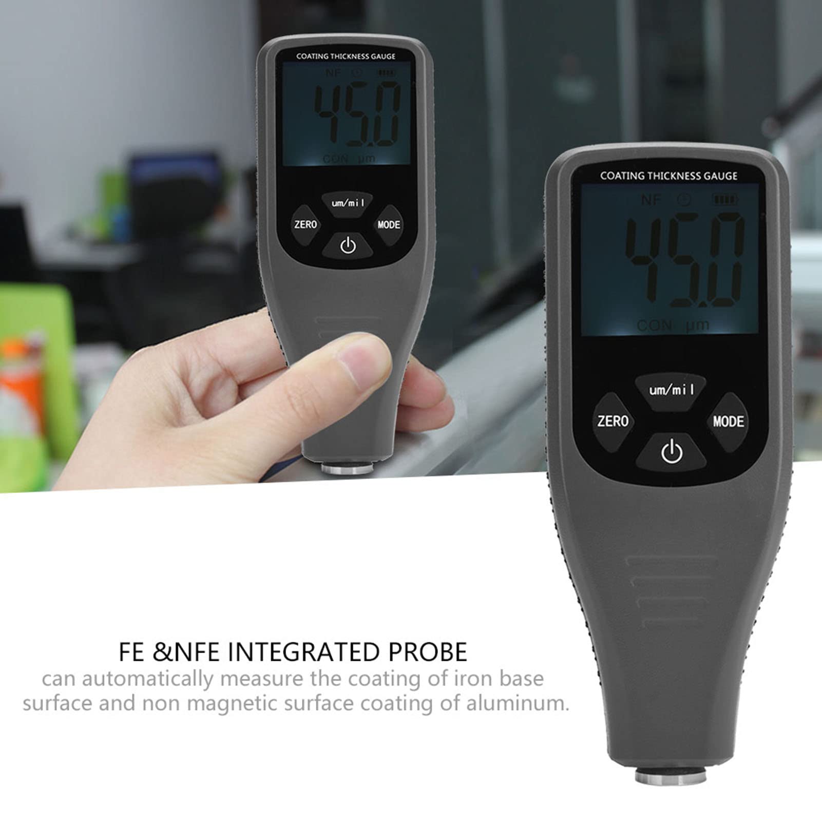 Probador de Espesor de Pintura RZ240, Medidor de Recubrimiento Digital de Alta Precisión con LCD para Medir Superficies de Hierro y Aluminio, 0~1500um
