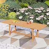 PHI VILLA Outdoor Acacia Wood Dining Table for 6-8, Large Extendable Rectangular Teak Table with Umbrella Hole, Farmhouse Outside Furniture for Patio, Deck, Porch, Yard