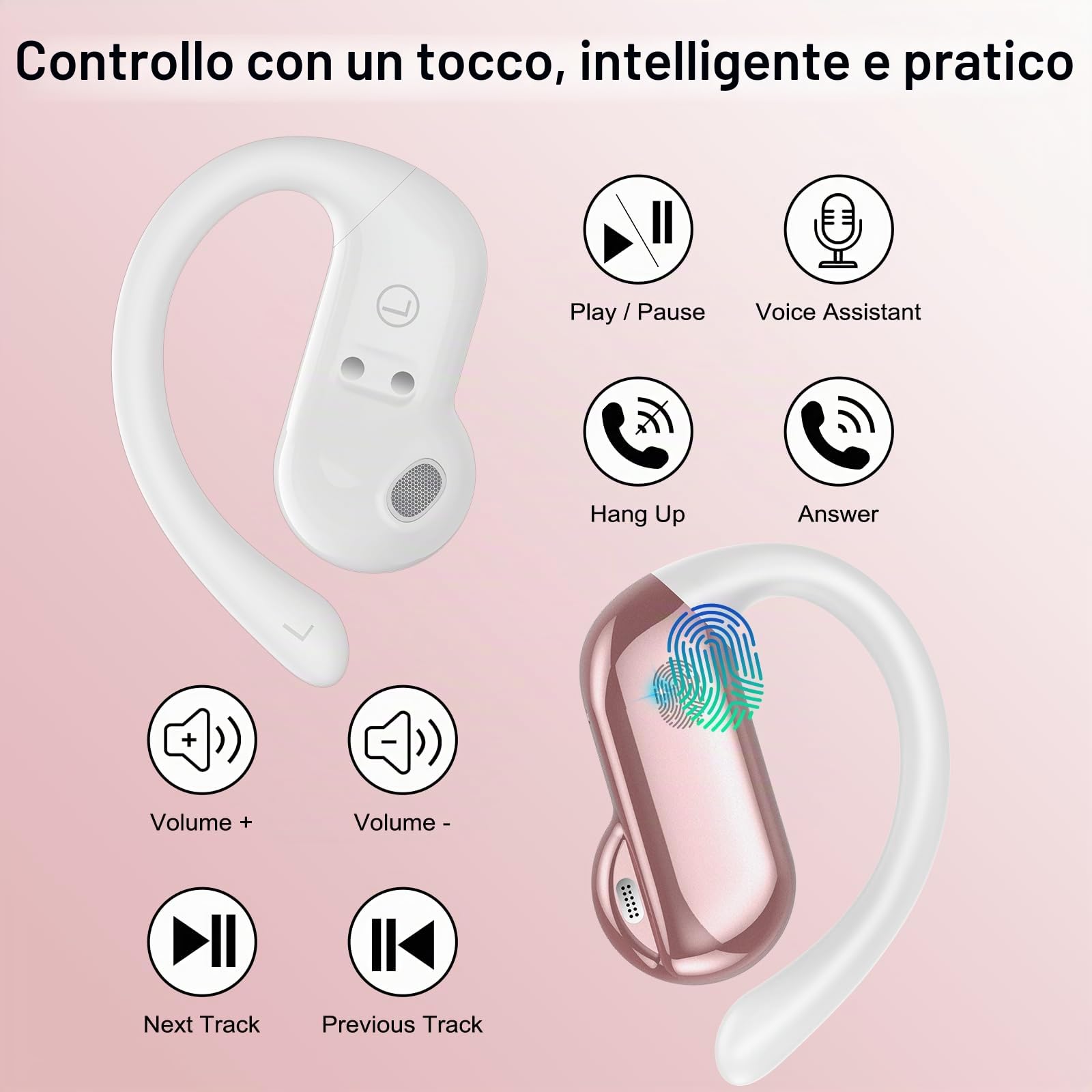 AI Cuffie Traduzione, Cuffie Bluetooth con ENC e APP per Viaggi/Affari/Studio, Oro Rosa