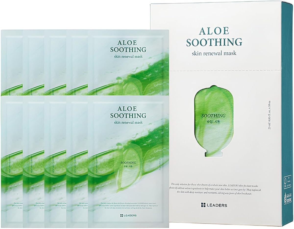 Aloe Soothing Skin Renewal Mask – Calms Irritated Skin, Reduces Redness & Provides Deep Hydration – Gentle Formula for Sensitive Skin – Hydrating Face Mask with Aloe Vera – 10 Sheets